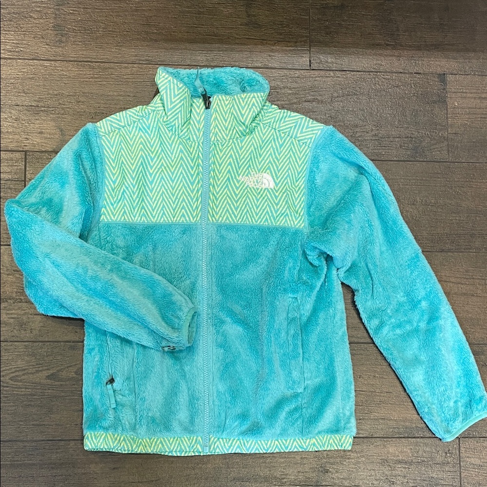 The North Face Teal and Lime Fleece Jacket - Girls 10/12